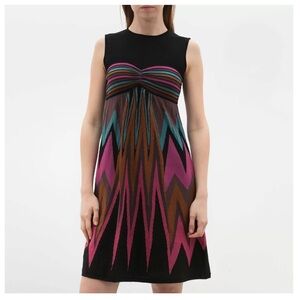 Vintage Missoni Italy Black & Colours Knitted Stretch "Zig Zag" Dress size 2